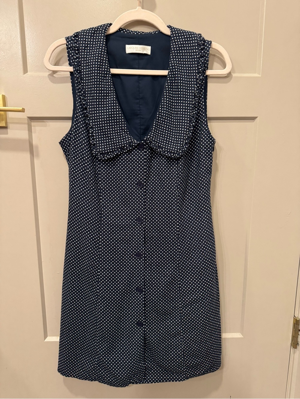 Caroline Constas | Navy Polka Dot Collared Button-Front Dress 💙